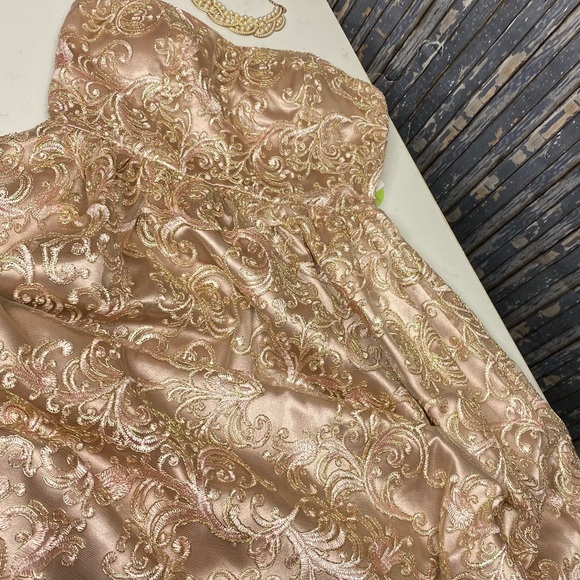 Windsor Formal Rose Gold Lace Overlay Embroidered Strapless Gown Sweetheart - Picture 7 of 16